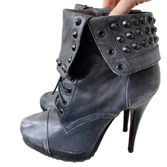 Bronx Black Distressed Leather Renna Gade Studded Stiletto Bootie Size 10 - Picture 12 of 13